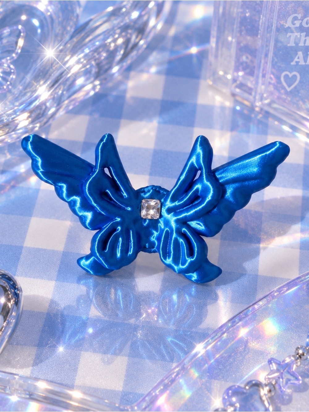 Electric Morpho Butterfly Cuff Ring - 3D Printed - one of a kind